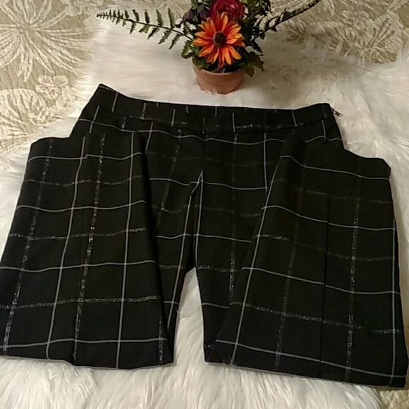 Bar III Cropped Pant Black Gray Windowpane Pattern Lightweight Flat Front Size M - Picture 3 of 7
